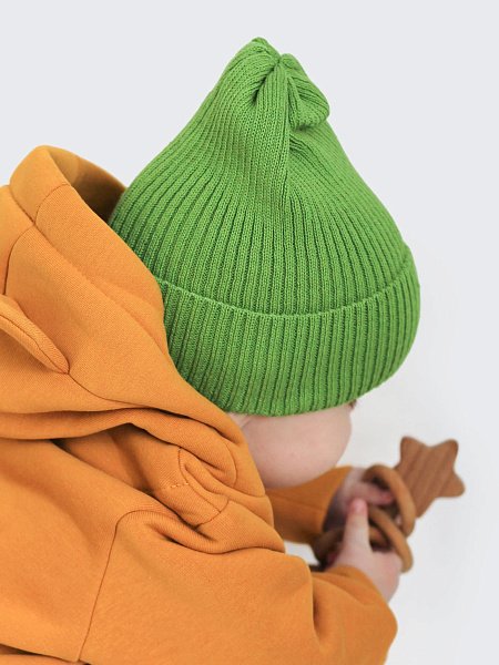 Шапка с отворотом вязаная хлопковая